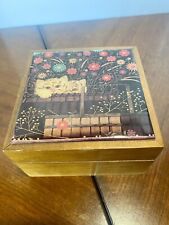 Vintage Small Wood Trinket Box With Cats Hinged Lined picture