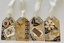 4 Handmade Embellishments Hang Tags Junk Journal Ephemera Shabby chic Butterfly picture