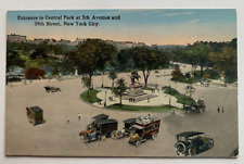 ca 1910s NY Postcard NYC New York City Entrance to Central Park 5th Av & 59th St picture