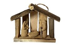 Driftwood Nativity Scene Hanging Ornament Hand Carved Rustic Table Top picture