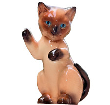 Vintage Goebel Siamese Cat Porcelain Figurine Brown Blue Eyes 3.5