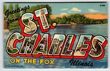 Greetings From St Charles On The Fox Illinois Large Letter Linen Postcard Unused picture