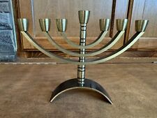 Menorah 7 Branch Mini Approx  5.25” Tall Jerusalem Gold And Brown Tone picture