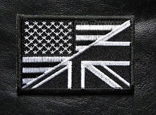 USA UK FLAG EMBROIDERED MILITARY 3 INCH HOOK TACTICAL PATCH (B/W) picture