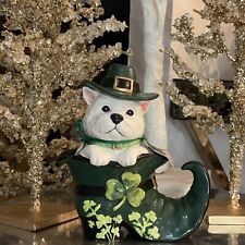 NEW Blue Sky Clayworks St. Patrick's Day White Fluffy Highland Terrier Dog Boot picture