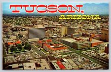 Tucson Arizona~Air View Downtown & Santa Catalina Mts~Vintage Postcard picture