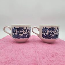 Set of 2 Vintage Churchill Blue Willow China Coffee Tea Cup Mugs Made in England picture