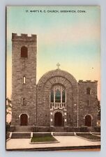 Greenwich CT-Connecticut, St Mary's R.C. Church, Vintage Souvenir Postcard picture