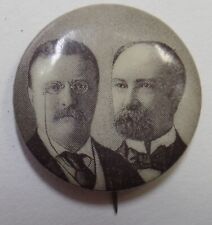 1904 Teddy Roosevelt Chas Fairbanks Prez Campaign Pin B & W Color Pach Buck Pics picture