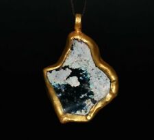 Beautiful Iridescent Roman Glass Pendant with Handmade Gold Plated Mount picture