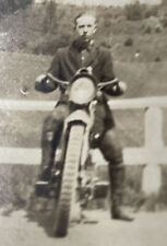 x2 Antique Snapshot Photos Men On Motorcycle picture