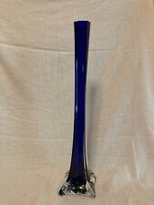 Cobalt Blue Glass Vase 16”  Slender Modern Decor Vintage picture
