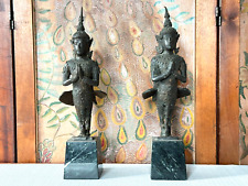 Antique Pair of Thailand Thai Siam Bronze Kinnara Buddha Figurines Statues picture