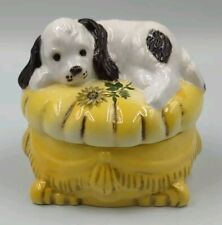 Vintage Ceramic Staffordshire Cocker Spaniel On Yellow Ottoman Trinket Box picture