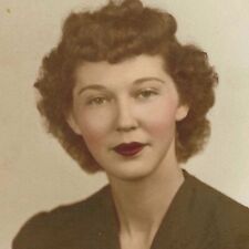 Vintage Photo Color Portrait Beautiful Woman Red Lipstick 1940s picture