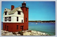 Round Island Lighthouse Mackinaw Island City Michigan Vintage Unposted Postcard picture