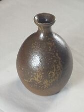 Antique Brown Gold Glazed Wood Fired Sake Bottle - Signed picture
