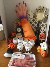 Vtg Lot Halloween Decorations Blo Mold Pumpkins, Skeletons, Severed Hands picture