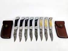 8pcs Custom Hand Forged DAMASCUS STEEL Hunting EDC Cleaver Folding Knife+ Sheath picture