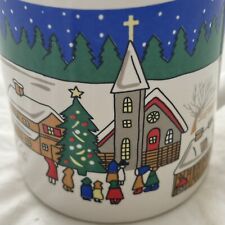 Vtg 80s Ceramic Mug Neighbors Going To Church Snowy Christmas Eve made in Japan picture