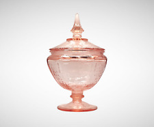 VINTAGE PINK DEPRESSION STYLE GLASS PRINCESS COVERED CANDY DISH, Retro Vase, Jar picture