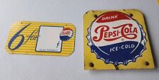 2 ~ 1950-60s Pepsi 6 FOR Painted Metal Rack Signs Cola Bottle Cap  picture