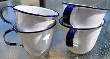 Vintage White Enamelware/Graniteware Coffee Cup w/Blue Trim Set of 4 ~ 1 Cup picture