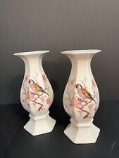 PAIR OF PORCELAIN WHITE CANDLESTICKS WITH BIRD DESIGN 6