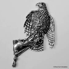 Large Hawk on Gauntlet Pewter Pin Brooch -British Hand Crafted- Falconry Raptor picture