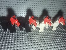 VINTAGE LEGO LOT OF 4 HORSES (2 Black & 2 White) WITH RED DRAGON HELMETS picture