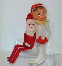 Rare Vintage Santa Claus Knee Hugger Christmas Ornament Japan & ELF 2 PC picture