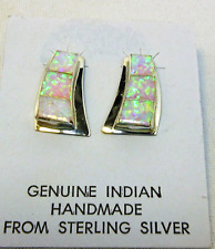 Navajo Earrings Lab Created Opal Signed Nel Jim Posts Studs Sterling Silver #1 picture
