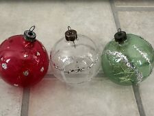 Vintage Lot Unsilvered Tinsel Inside Christmas Tree Glass Ornaments 2.5'' RARE picture