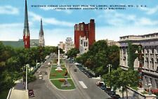 Postcard WI Milwaukee Wisconsin Avenue West from Library Linen Vintage PC G9757 picture