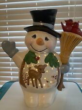 Chubby, Happy, Lighted Ceramic Snowman picture