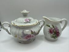 Vintage Fine Bohemian China From Czech Republic Sugar Bowl With Lid And Creamer picture