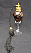 Vintage Art Glass Pedestal Perfume Bottle w/Black Tassel Atomizer 8 1/4