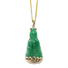 NYJEWEL 14k Gold Large Carved Jadeite Jade Buddha Pendant With 22k Gold Chain picture