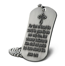 John 3:16-Antique Finish Dog Tag Necklace with Two Free Holy Cards Included picture