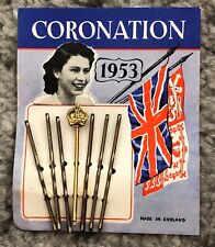 Queen Elizabeth Pins Vintage on Store Display Card 1953 Coronation UK England picture