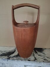 Vintage Danish Modern Teak Ice Bucket w/ Lid and Liner Turned Wood picture