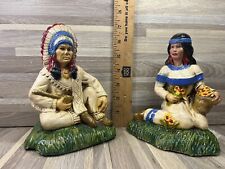 Vintage Figurines of a Indian chief and a Maiden , chalk ware ,made in Mexico picture