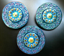 3 Czech Glass Buttons #B776 - RARE - LARGE (34 mm) - IRIDESCENT - WOW picture