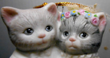 VTG KITTY CUCUMBER Bride & Groom Porcelain Figurine Schmid Wedding Cats Ornament picture