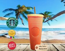 🌺 NEW Starbucks Fall 2022 Pearl Orange Studded Bling Glossy 24oz Venti Tumbler  picture