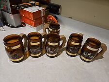 5 Vintage Siesta Ware Amber Glass Cowboy Western Barrel Mugs + 1 south Of Border picture