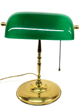 Vintage Bankers Lamp Light Emerald Green Glass Shade Desk Lamp picture
