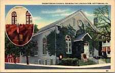Presbyterian Church Lincoln Pew Gettyburg Pa Linen National Cemetery Postcard picture