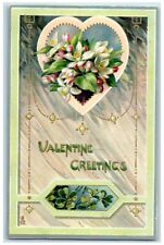 1912 Valentine Greetings Heart Flowers Shamrock Embossed Antique Tuck's Postcard picture