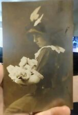c1910s Reading, PA RPPC Lady Holding Flowers Photo Niebel Studios Pennsylvania  picture